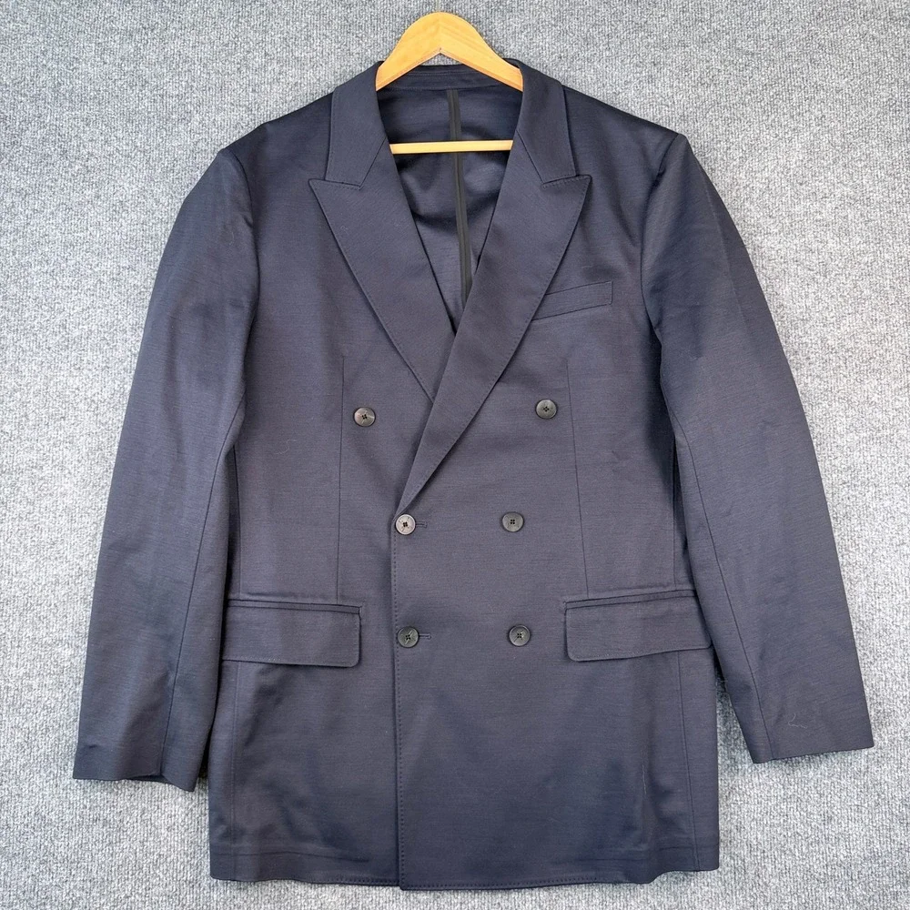 xSuit Blazer Mens 46R FITS 44R Blue Double Breasted Stretch Jacket Tailored Fit